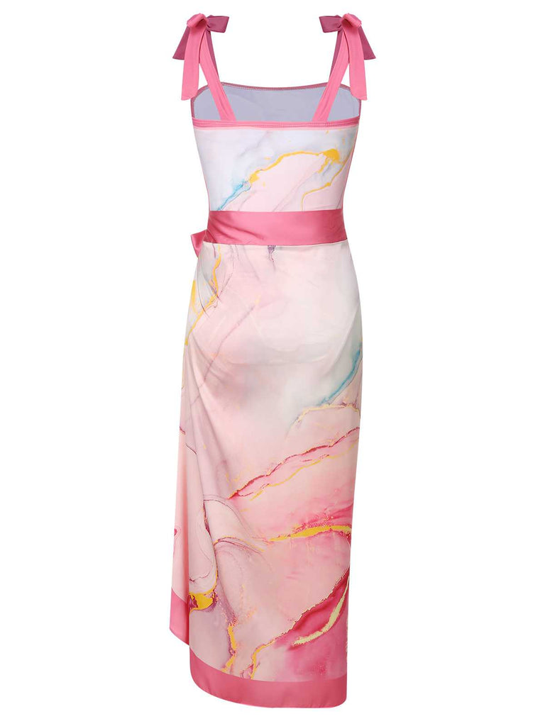 2PCS Costumi intero e copricostume con stampa rosa anni '50