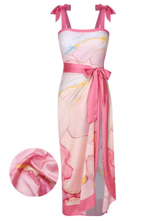 2PCS Costumi intero e copricostume con stampa rosa anni '50