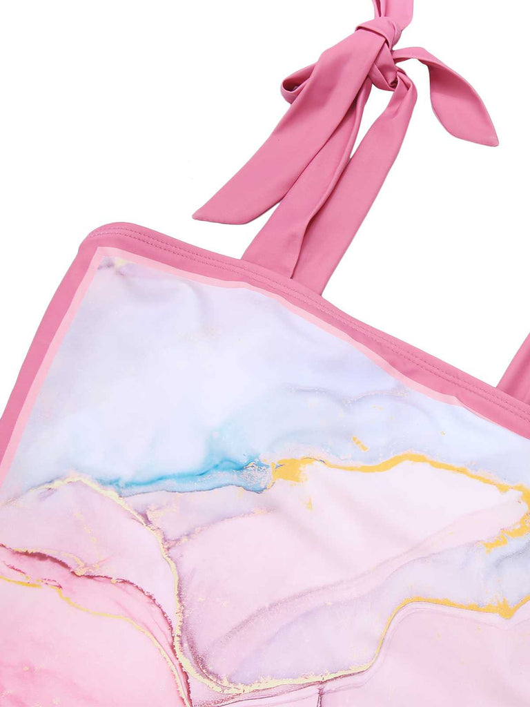 2PCS Costumi intero e copricostume con stampa rosa anni '50