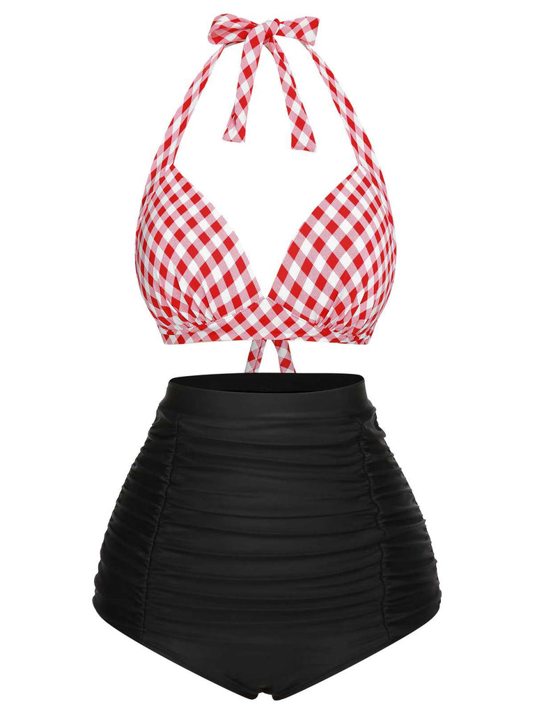 Costumi con plaid scollo all'americana lacci nero anni '50