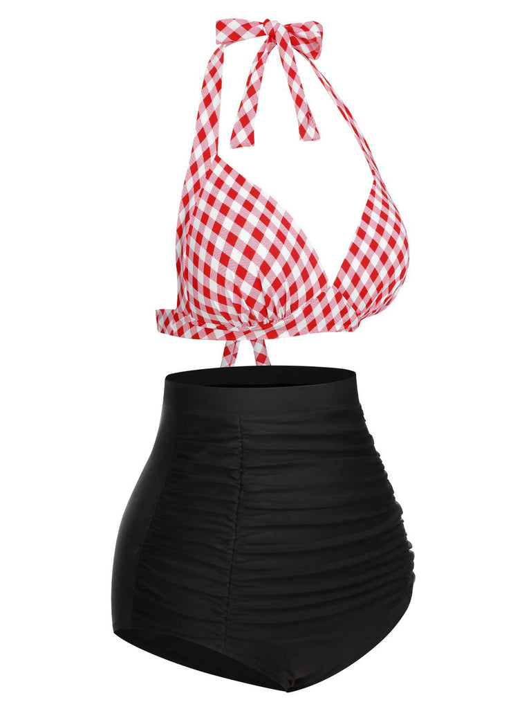 Costumi con plaid scollo all'americana lacci nero anni '50