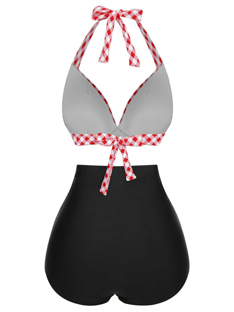 Costumi con plaid scollo all'americana lacci nero anni '50