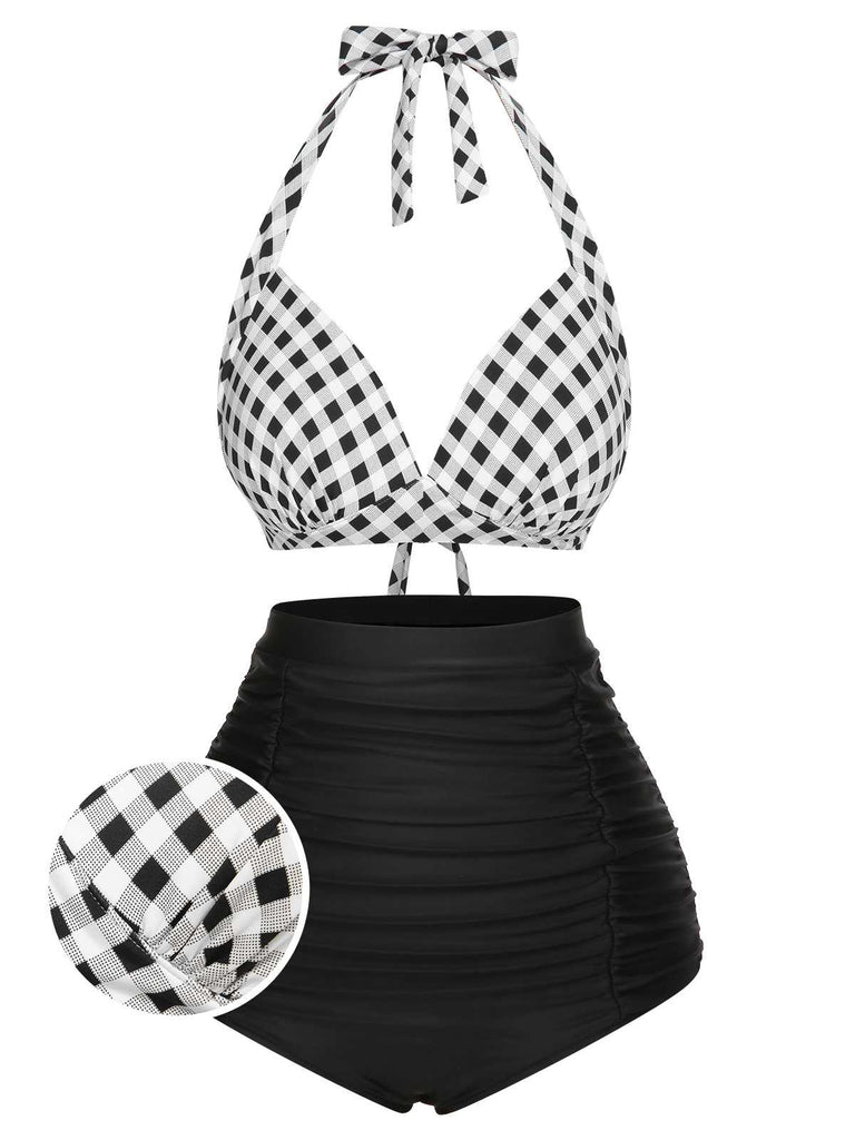 Costumi con plaid scollo all'americana lacci nero anni '50