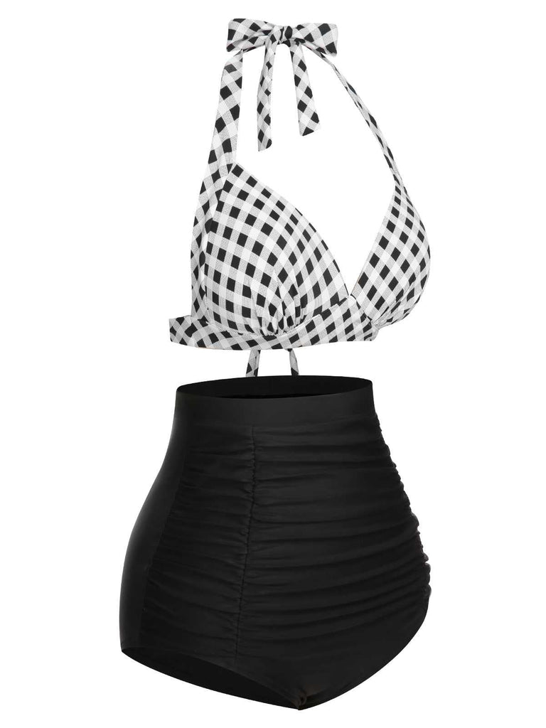 Costumi con plaid scollo all'americana lacci nero anni '50