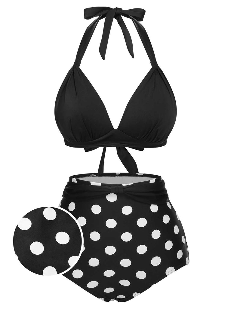 Costumi a pois a contrasto con scollo all'americana anni '50