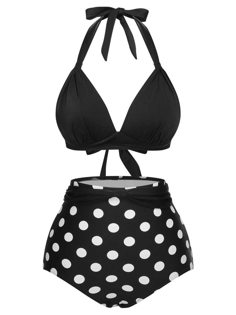 Costumi a pois a contrasto con scollo all'americana anni '50