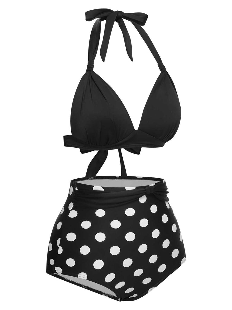 Costumi a pois a contrasto con scollo all'americana anni '50