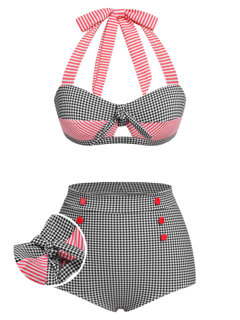 Costumi patchwork a righe scollo all'americana anni '50