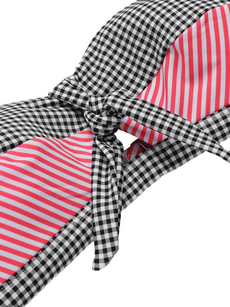 Costumi patchwork a righe scollo all'americana anni '50