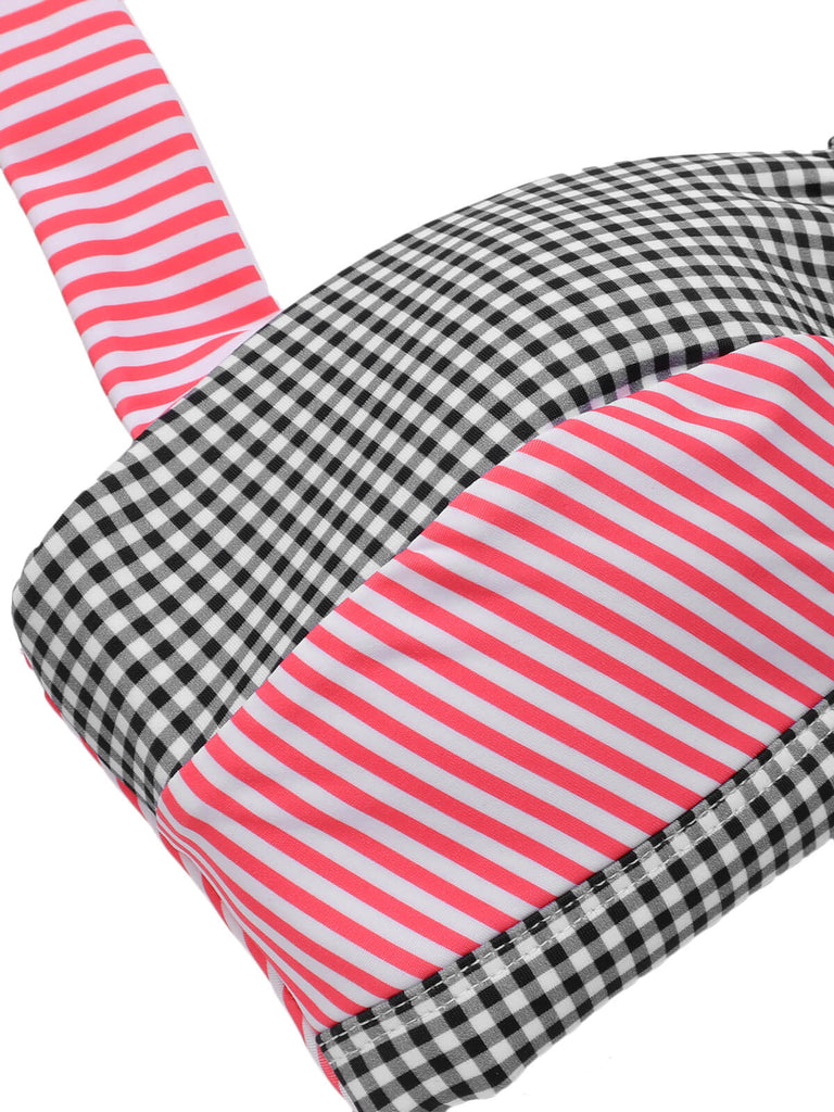 Costumi patchwork a righe scollo all'americana anni '50