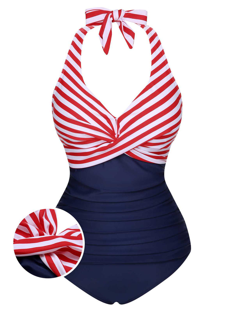 Costumi intero a righe scollo all'americana nero anni '50