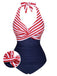 Costumi intero a righe scollo all'americana nero anni '50