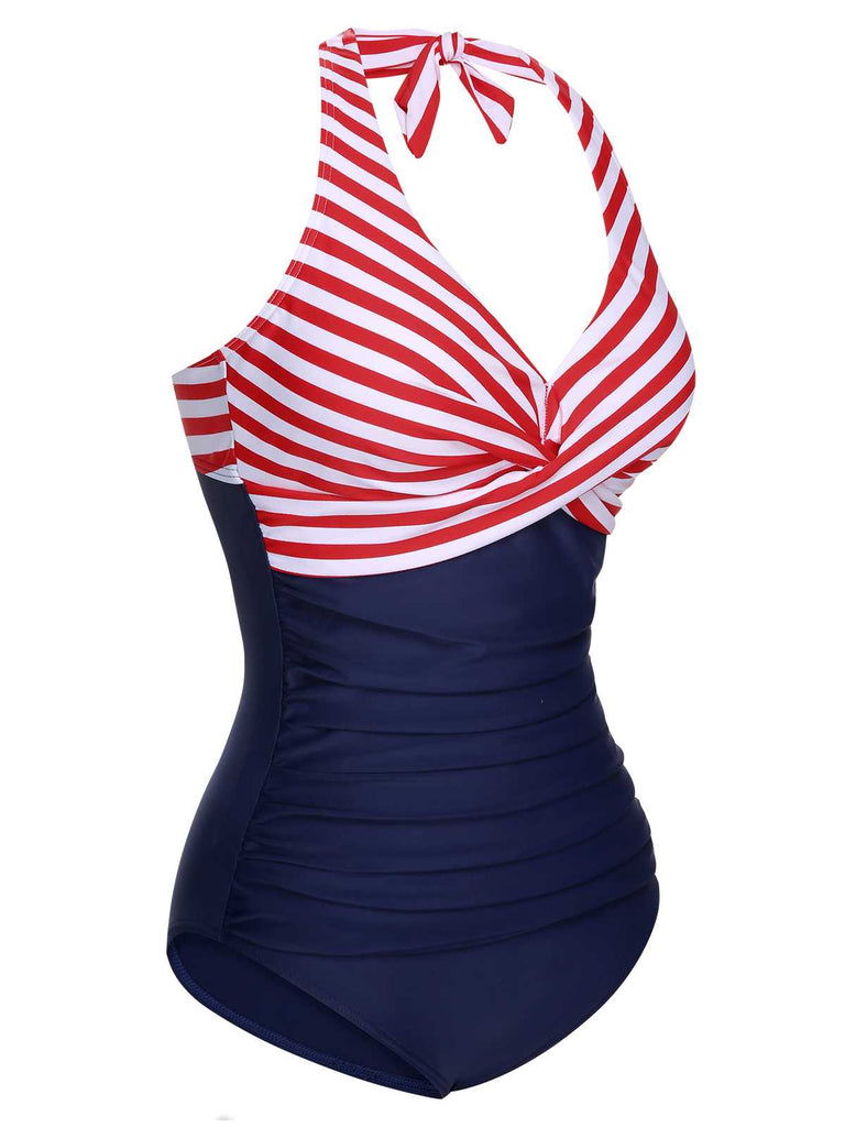 Costumi intero a righe scollo all'americana nero anni '50