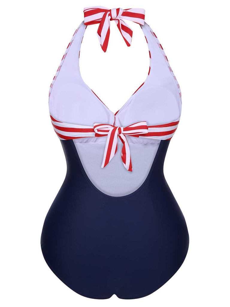 Costumi intero a righe scollo all'americana nero anni '50