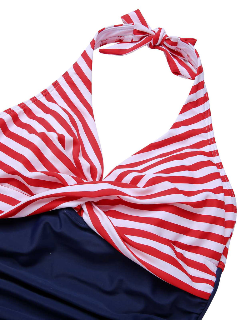 Costumi intero a righe scollo all'americana nero anni '50