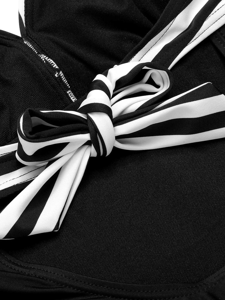 Costumi intero a righe scollo all'americana nero anni '50