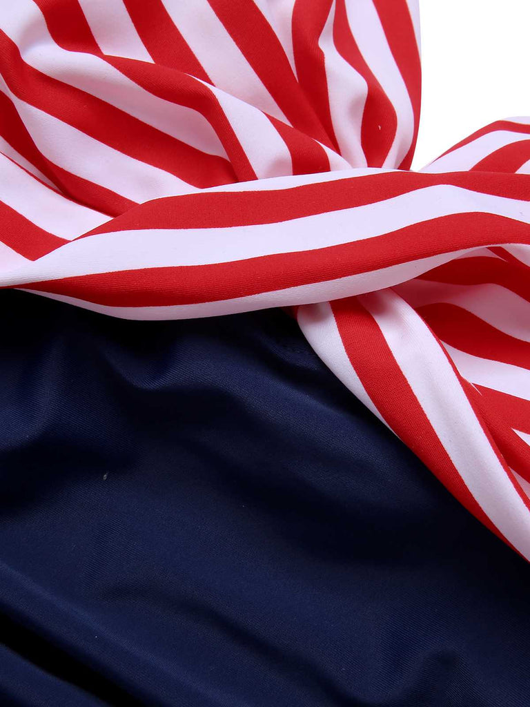 Costumi intero a righe scollo all'americana nero anni '50