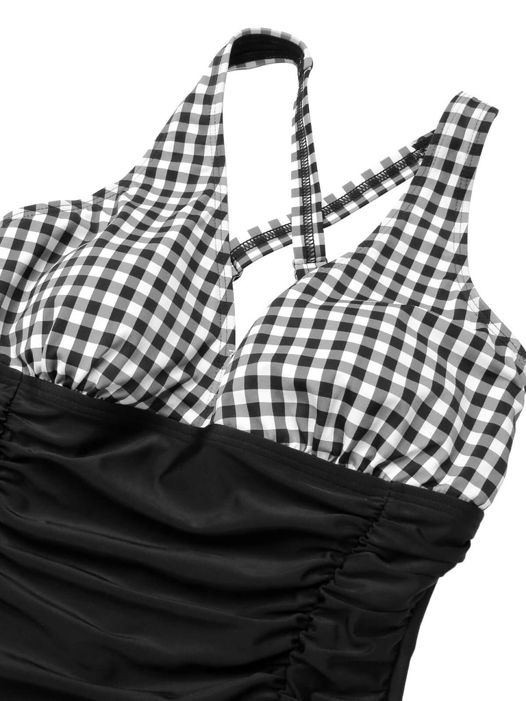 Costumi intero stampato spalline incrociate patchwork anni '50