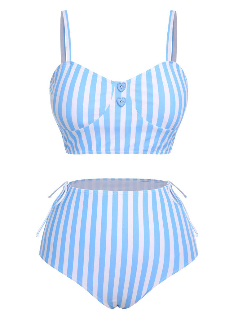Costumi a righe con bottoni a forma di cuore blu anni '50