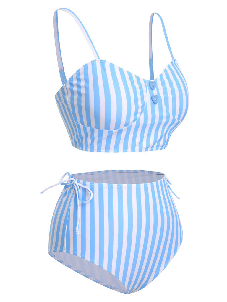 Costumi a righe con bottoni a forma di cuore blu anni '50