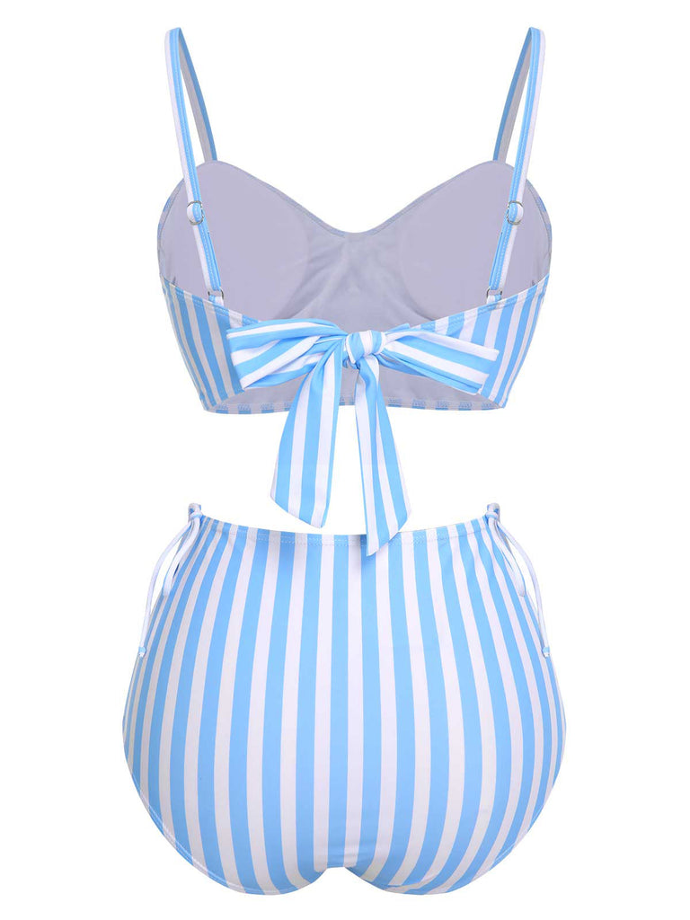 Costumi a righe con bottoni a forma di cuore blu anni '50