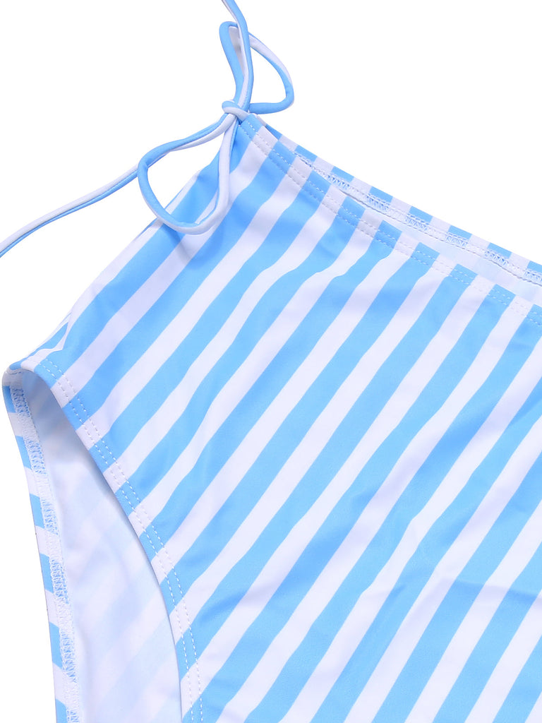 Costumi a righe con bottoni a forma di cuore blu anni '50