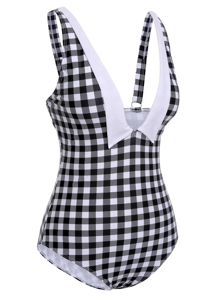 Costumi intero plaid bianco e nero anni '50
