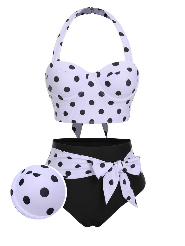 Costumi a pois con scollo all'americana contrasto anni '50