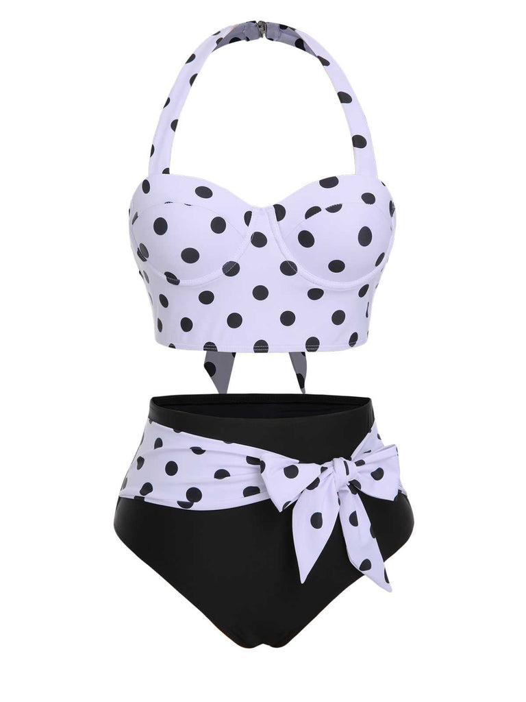 Costumi a pois con scollo all'americana contrasto anni '50