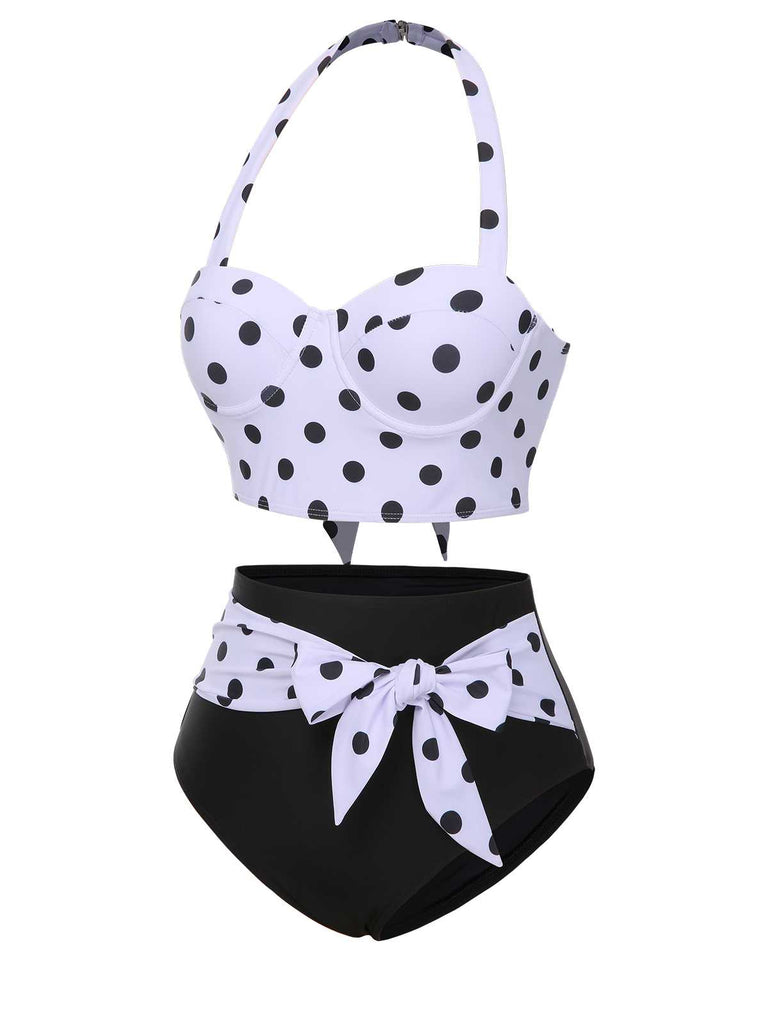 Costumi a pois con scollo all'americana contrasto anni '50