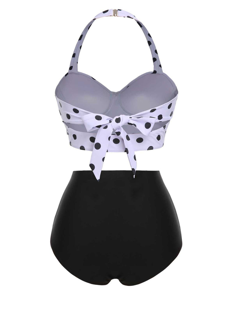 Costumi a pois con scollo all'americana contrasto anni '50