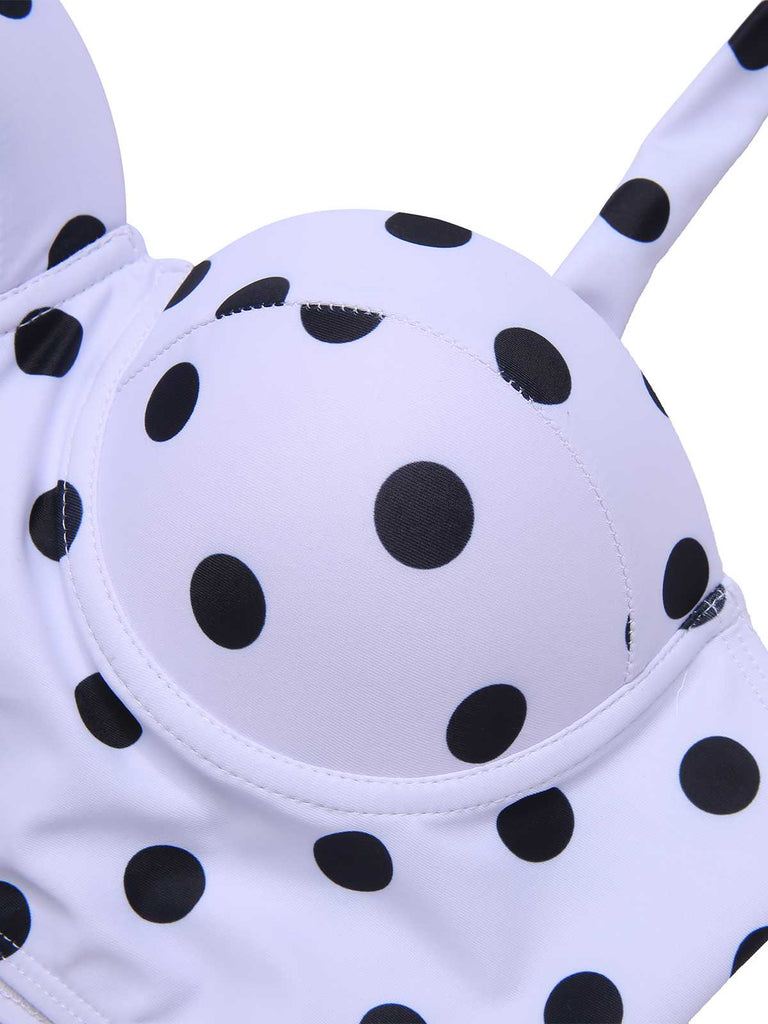 Costumi a pois con scollo all'americana contrasto anni '50