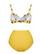 Costume da bagno giallo spalline sottili a quadri girasole anni '50