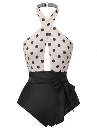 CostumI intero scollo all'americana pois beige anni '50