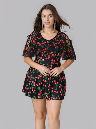 [Taglia Forti] Costumi con gonna a ciliegia nero anni '30