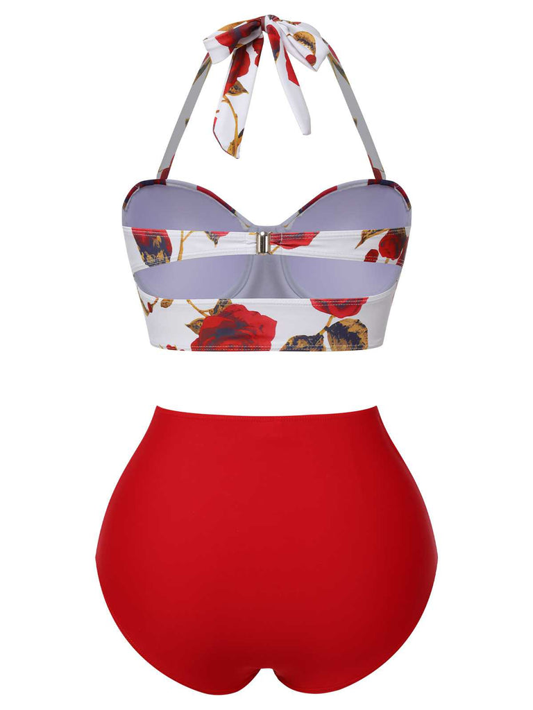 Costumi con rose e scollo all'americana rosso anni '60