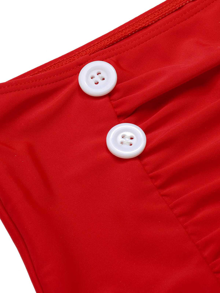 2PCS Costumi scollo a V gonna copricostume rose rosse anni '60