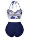 2PCS Costumi con rose e gonna copricostume blu anni '60