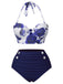 2PCS Costumi con rose e gonna copricostume blu anni '60