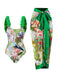Costumi e copricostume con floreale a uccelli verde anni '60
