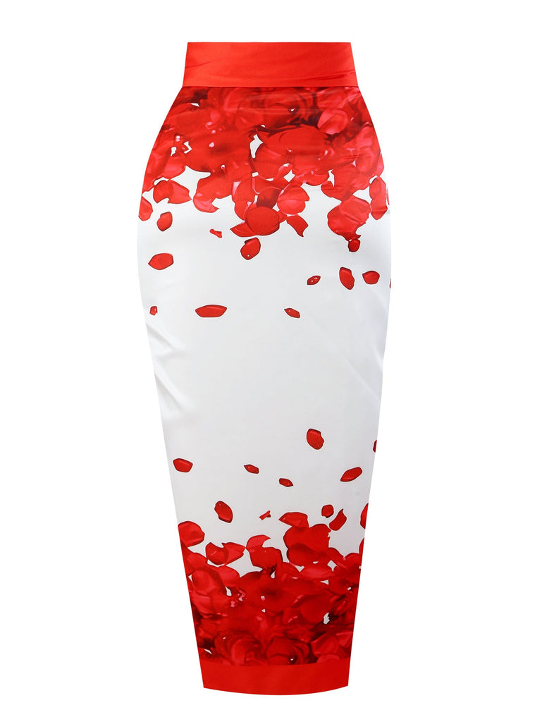 2PCS Costumi intero e copricostume floreale rosso anni '60