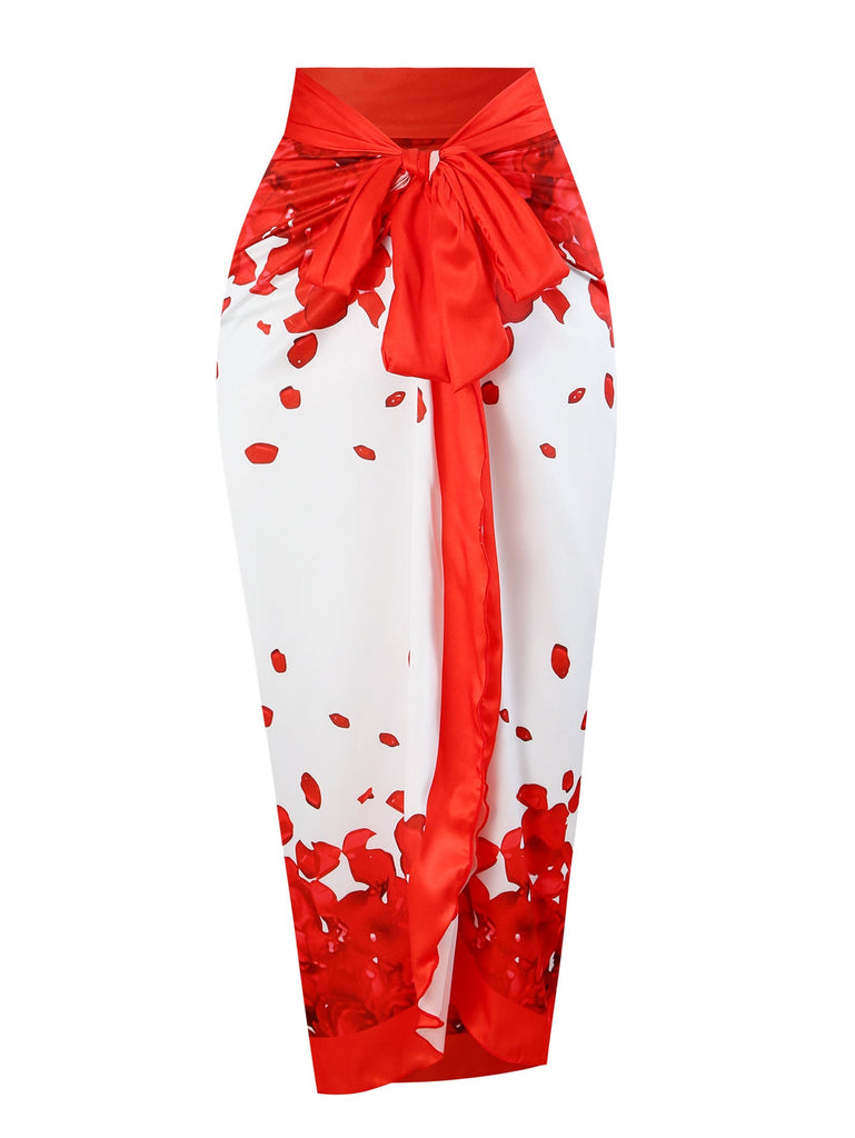 2PCS Costumi intero e copricostume floreale rosso anni '60