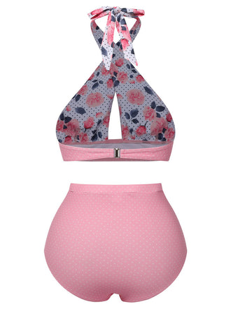 Costumi incrocio scollo all'americana girasole rosa anni '40