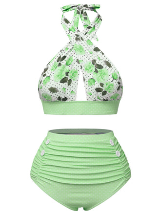 Costumi incrocio scollo all'americana girasole verde anni '40