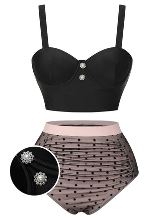 Costumi a rete nero a pois anni '60