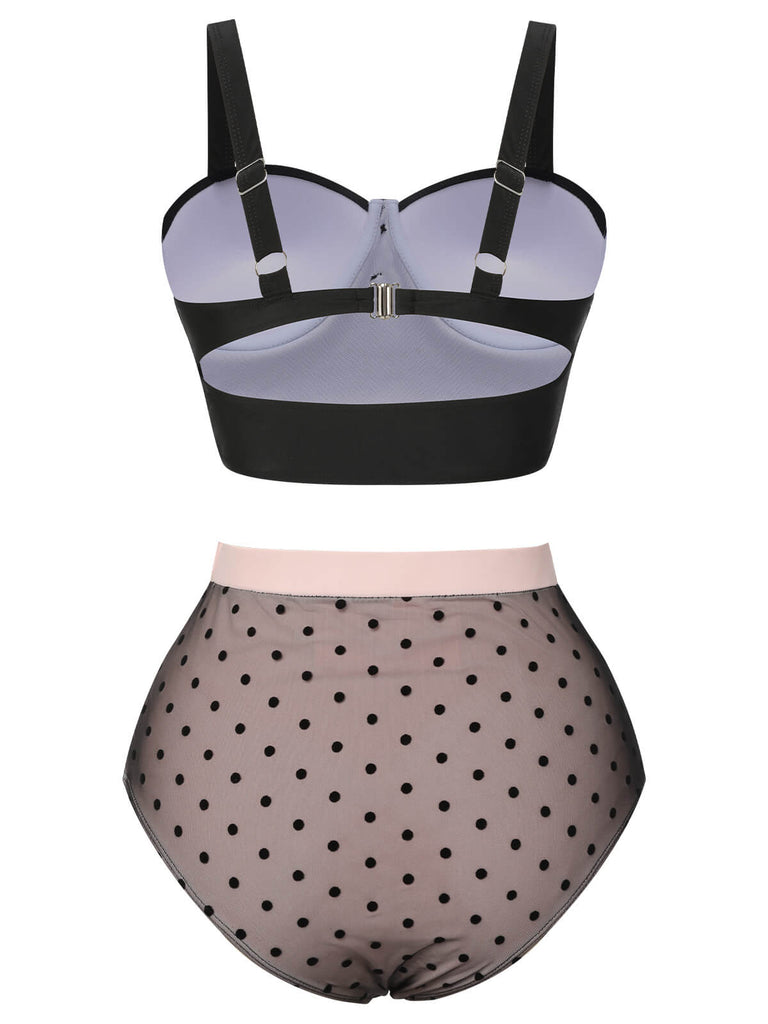 Costumi spalline sottili in rete a pois nero anni '60