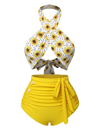 Costumi incrocio scollo all'americana girasole giallo anni '40