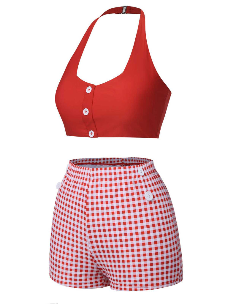 Costumi plaid scollo all'americana rosso anni '50