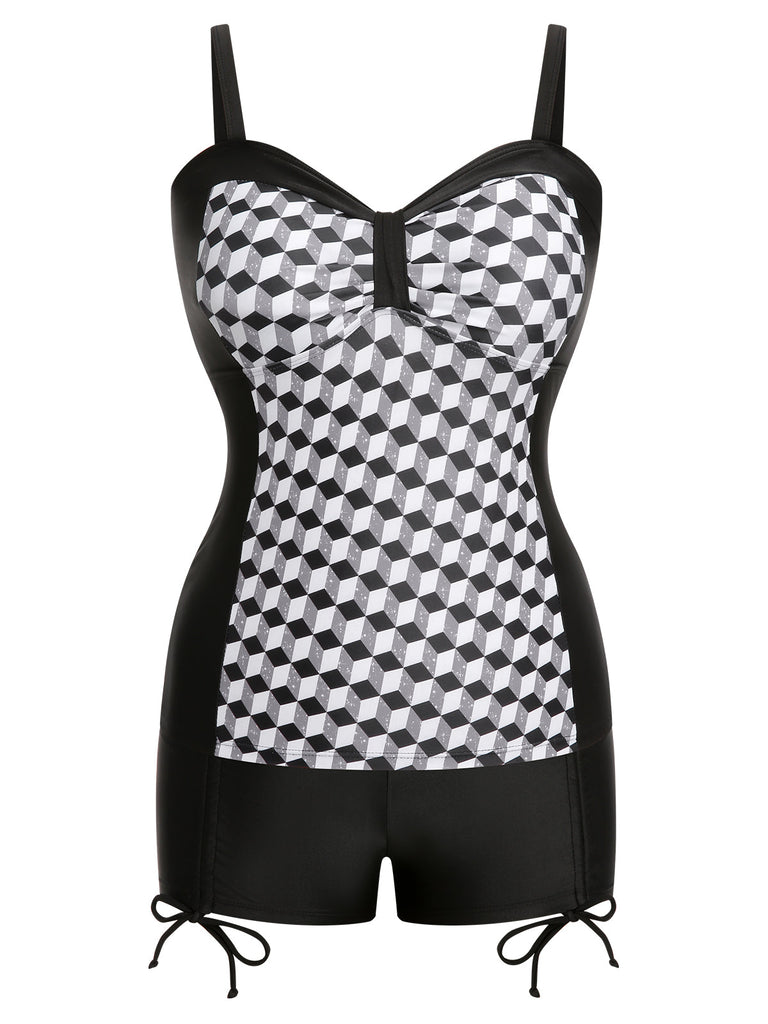 [Taglia Forti] Costumi geometrici con lacci bianco e nero anni '60