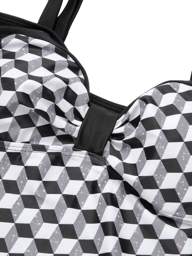 [Taglia Forti] Costumi geometrici con lacci bianco e nero anni '60